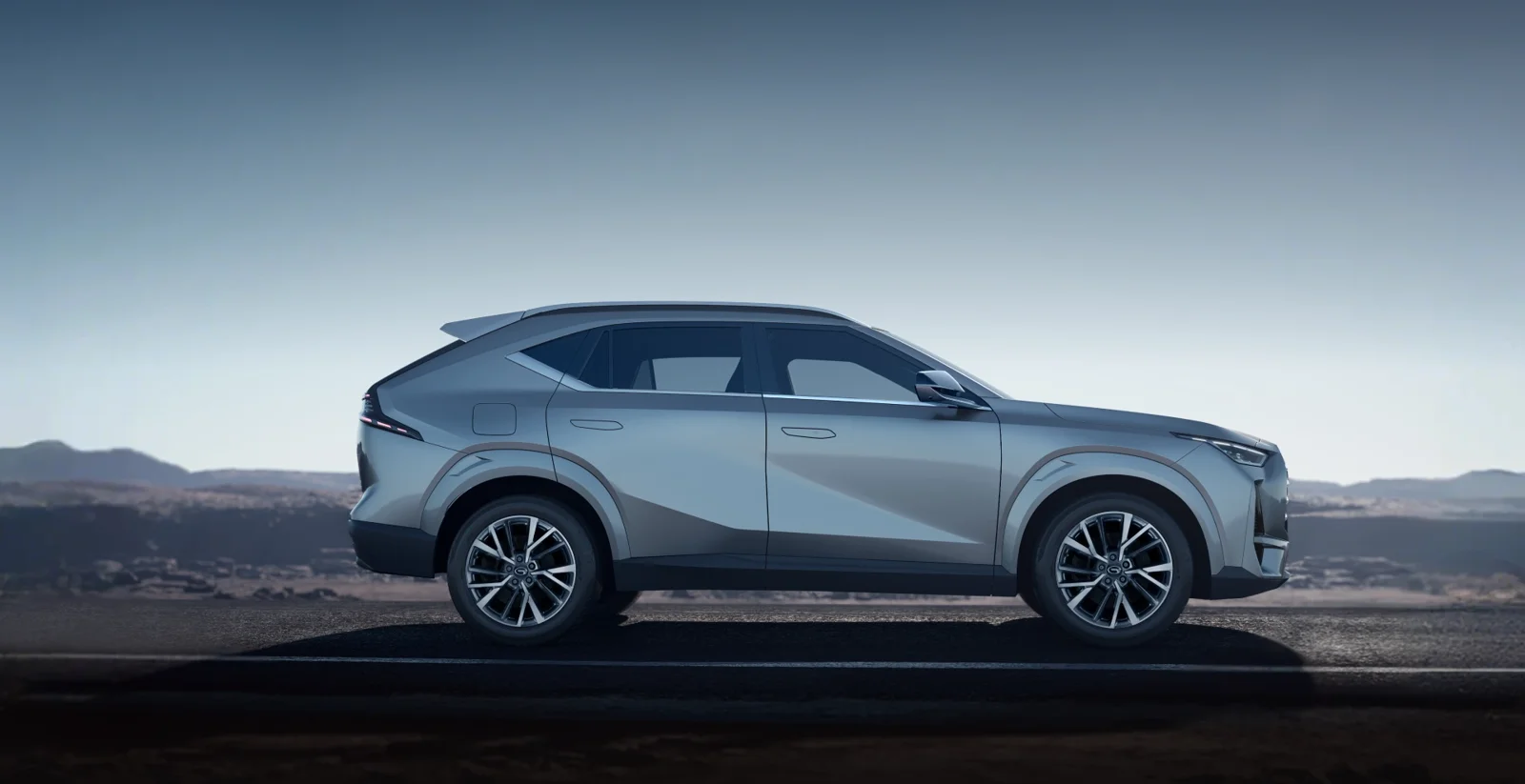 Silver GAC GS4 MAX in side profile in an official global reference image